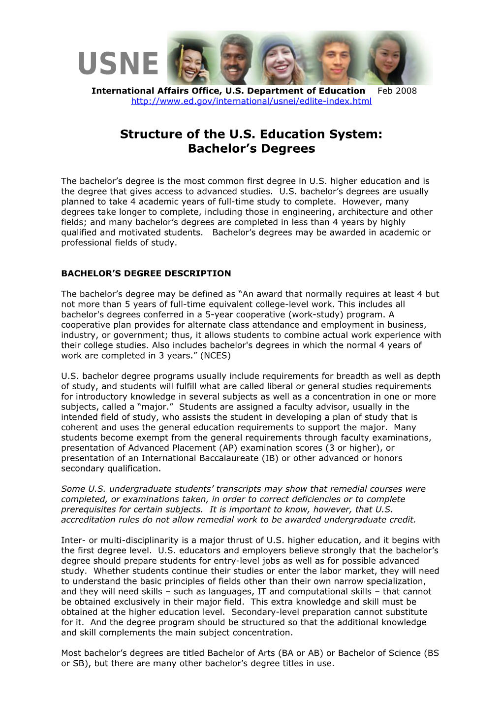 Structure of the U.S. Education System: Bachelor's Degrees (MS Word)