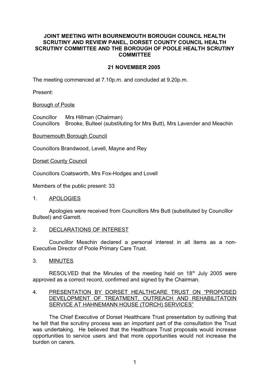 Minutes - Joint Meeting with Bournemouth Borough Council Health Scrutiny Review Panel