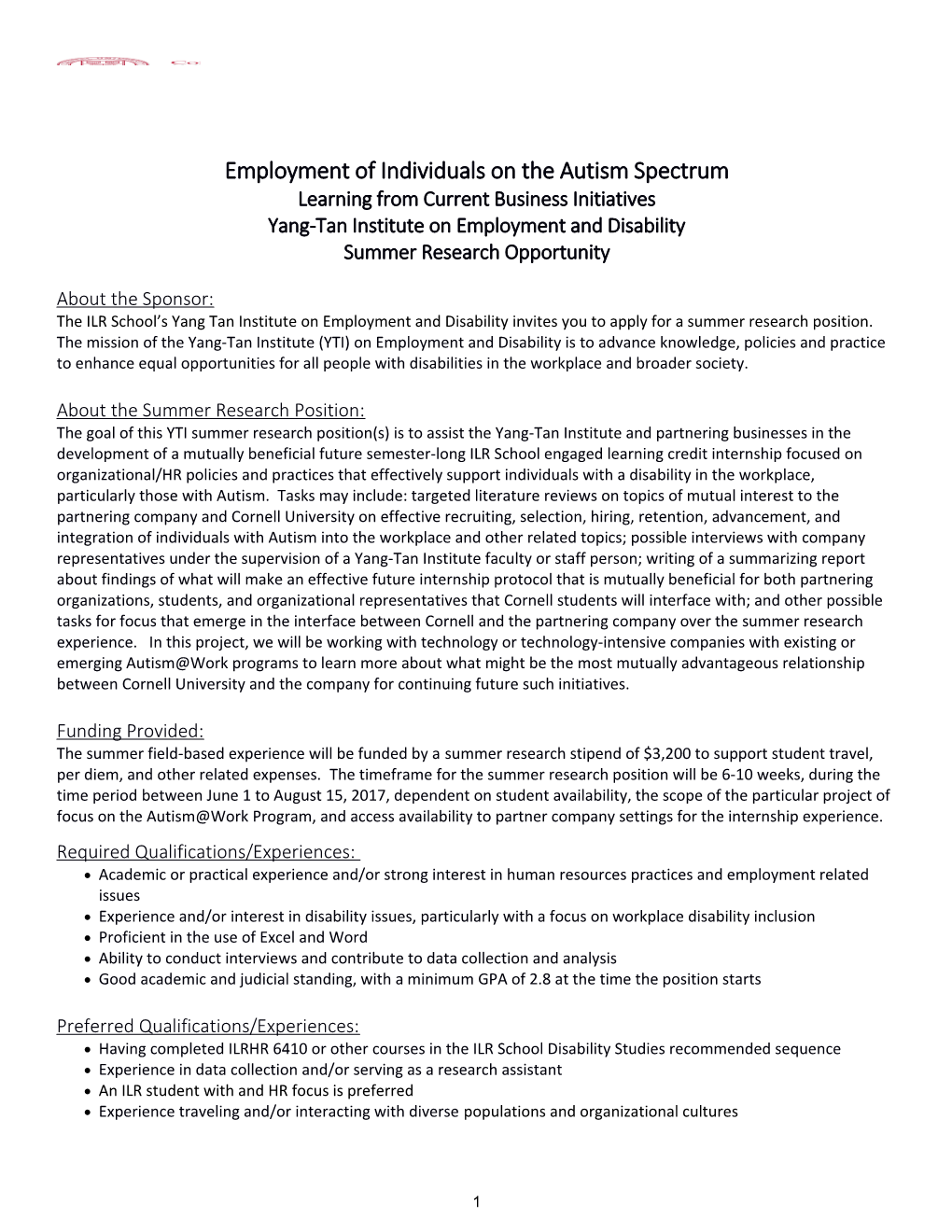 Employment of Individuals on the Autism Spectrum