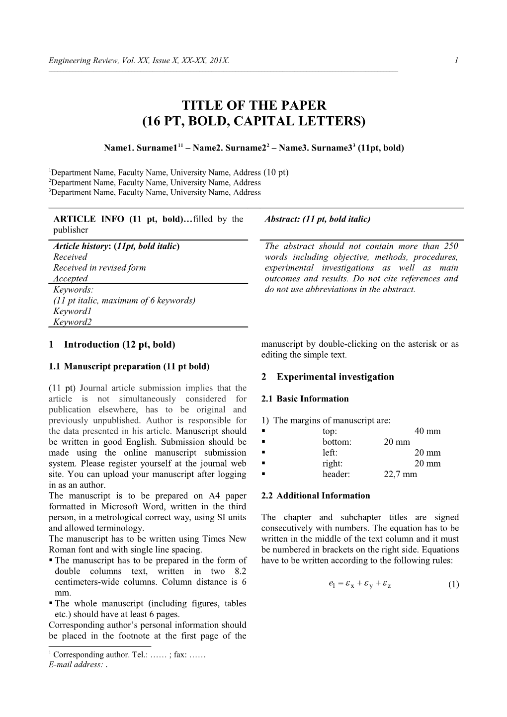 Engineering Review, Vol. XX, Issue X,XX-XX, 201X.1