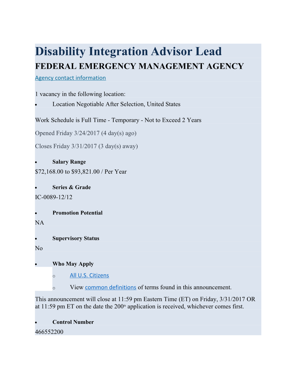 Disability Integration Advisor Lead