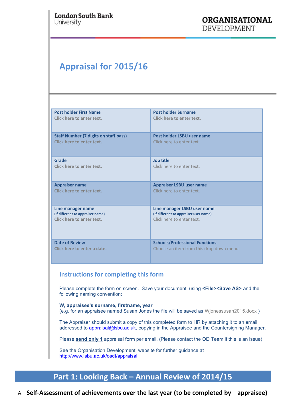 Self-Assessment of Achievements Over the Last Year (To Be Completed by Appraisee)