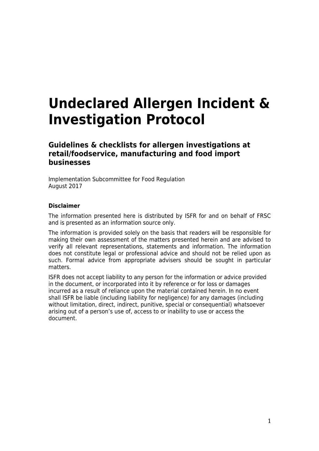Undeclared Allergen Incident & Investigation Protocol