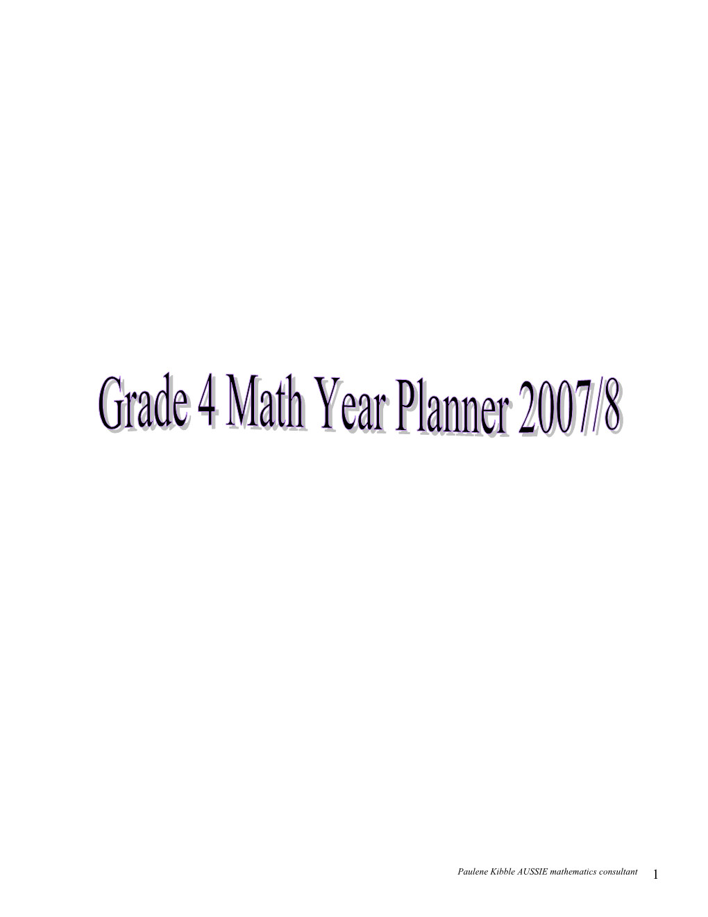 Grade 4 Math Planner 2007/8- September