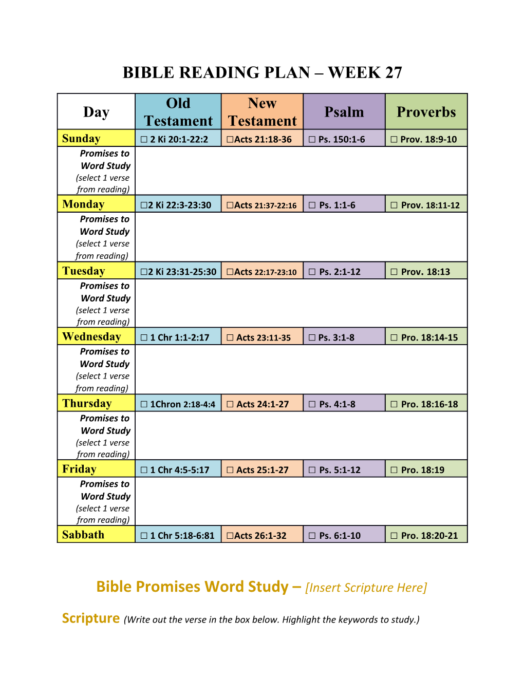 Bible Reading Plan Week 27