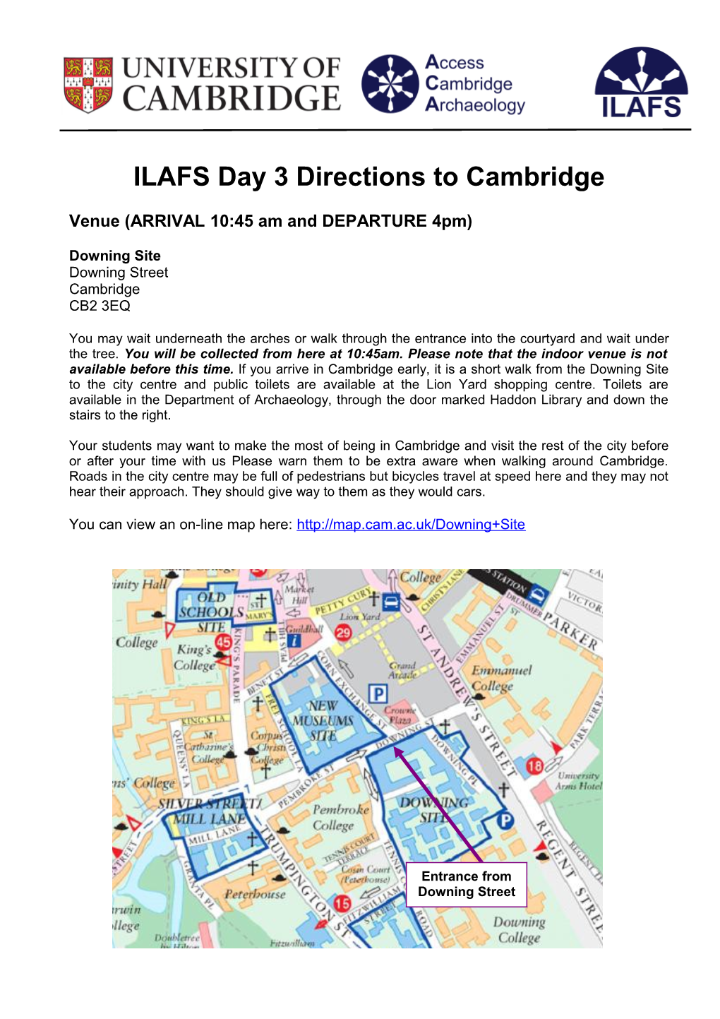 ILAFS Day 3 Directions to Cambridge