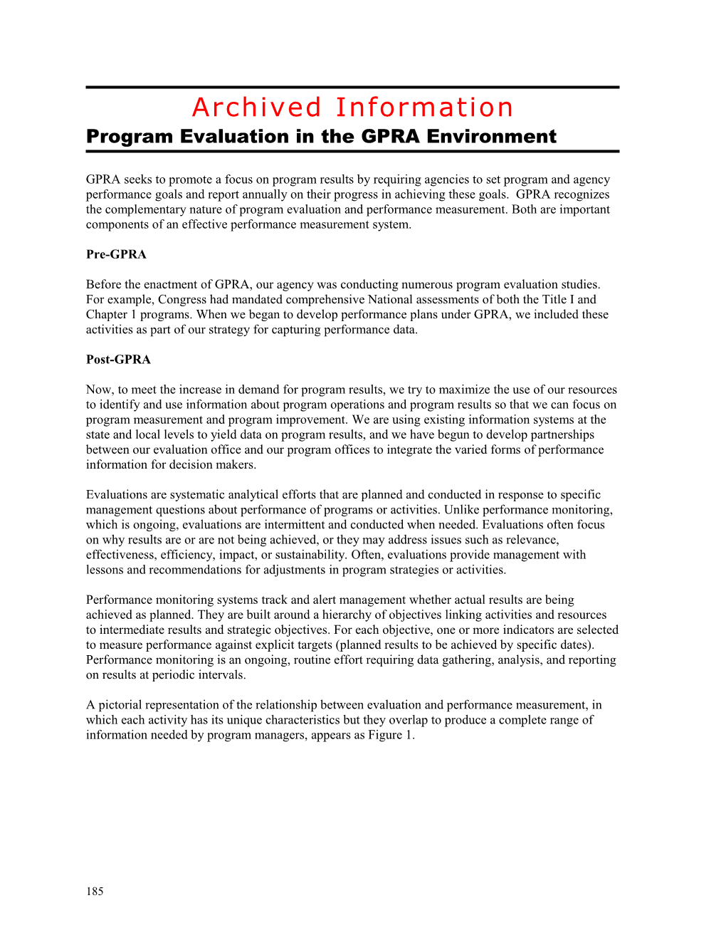 Archived: Program Evaluation in the GPRA Environment