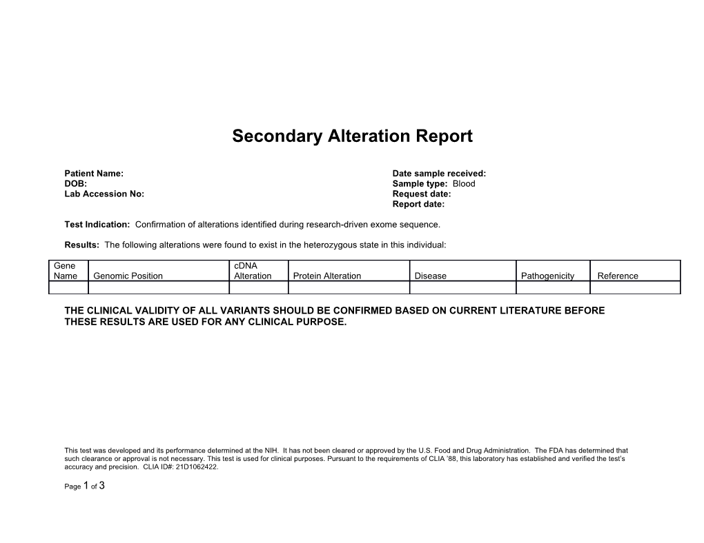 Secondary Alteration Report