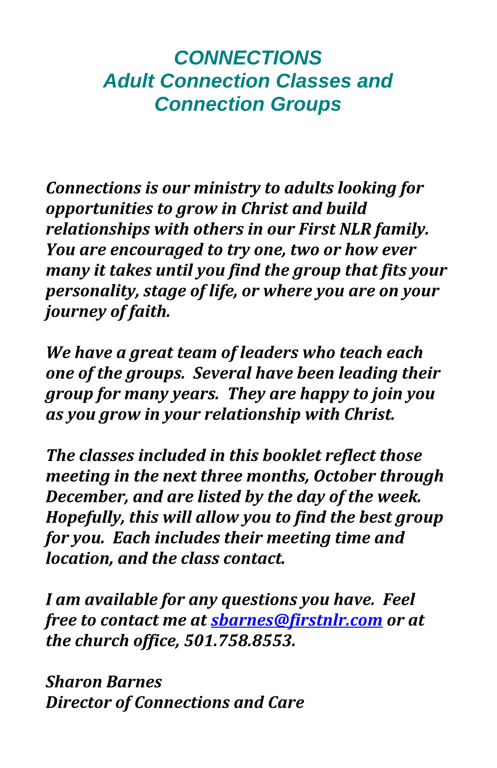 Adult Connection Classes and Connection Groups