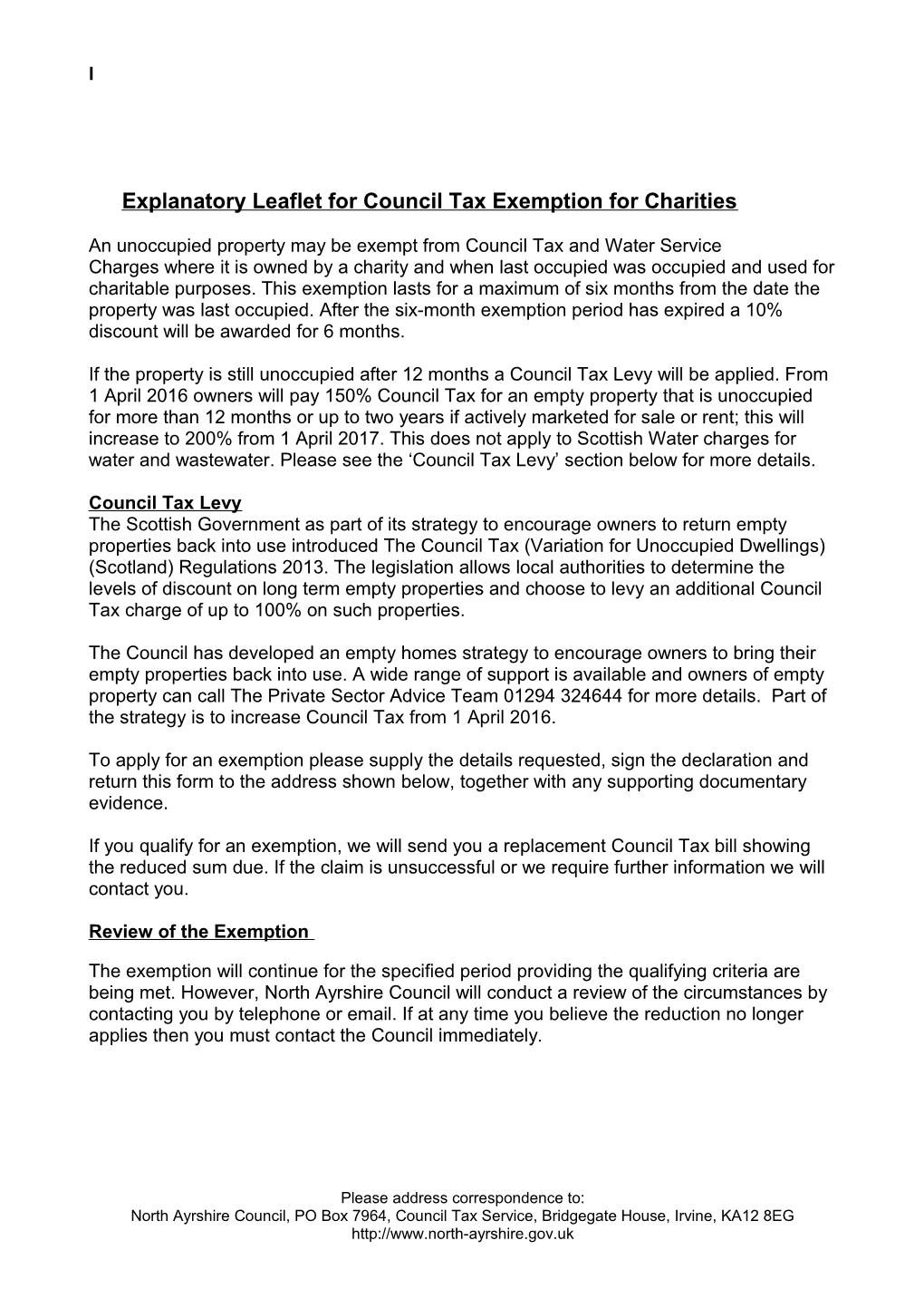 Council Tax - Exemption - Charities