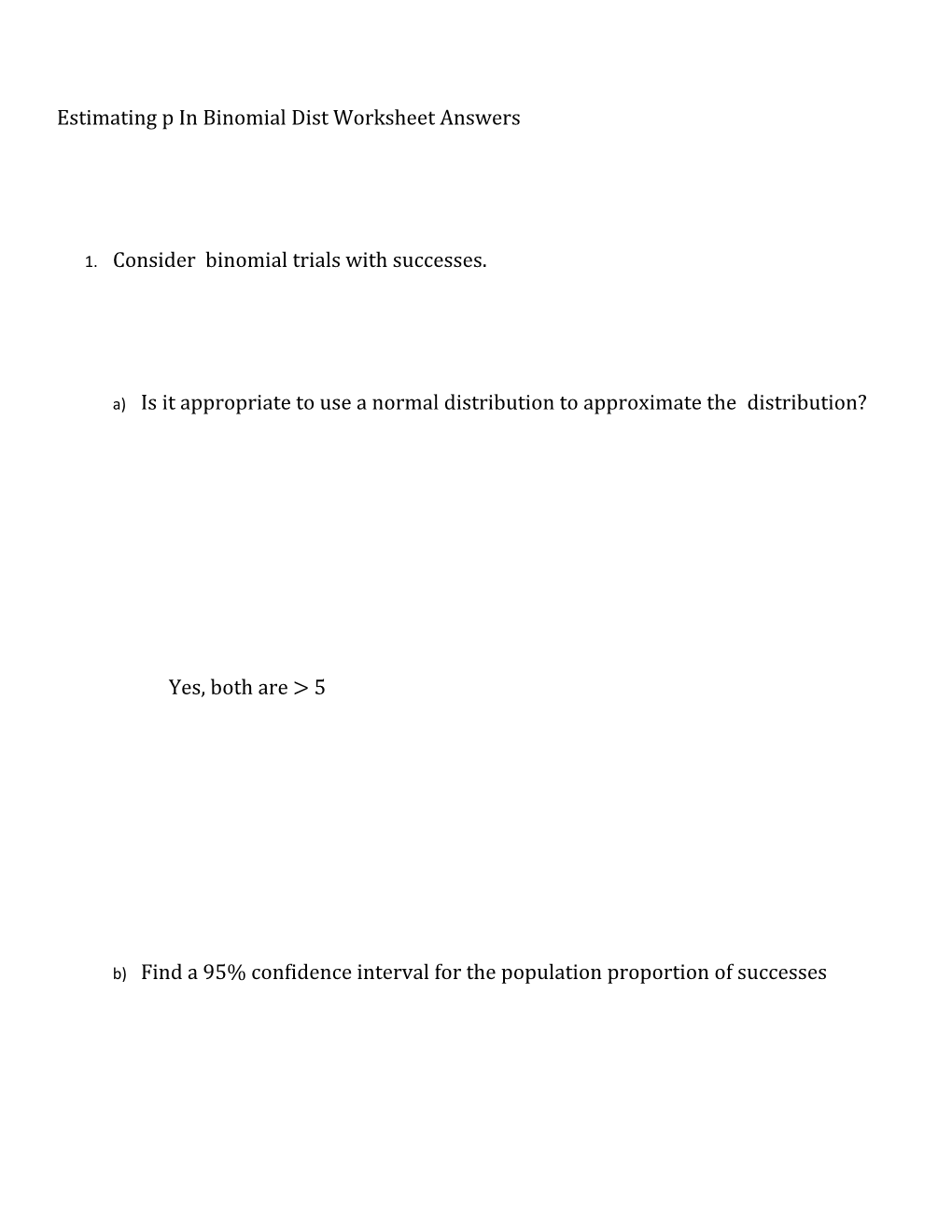 Estimating P in Binomial Dist Worksheet Answers
