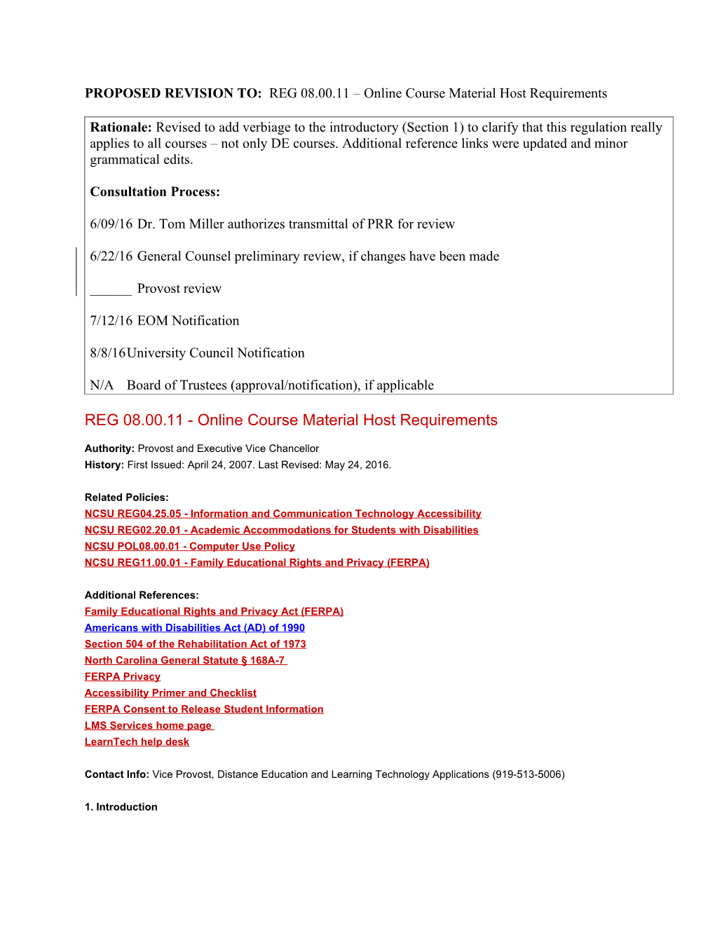 PROPOSED REVISION TO: REG 08.00.11 Online Course Material Host Requirements