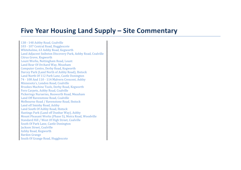 Five Year Housing Land Supply Site Commentary