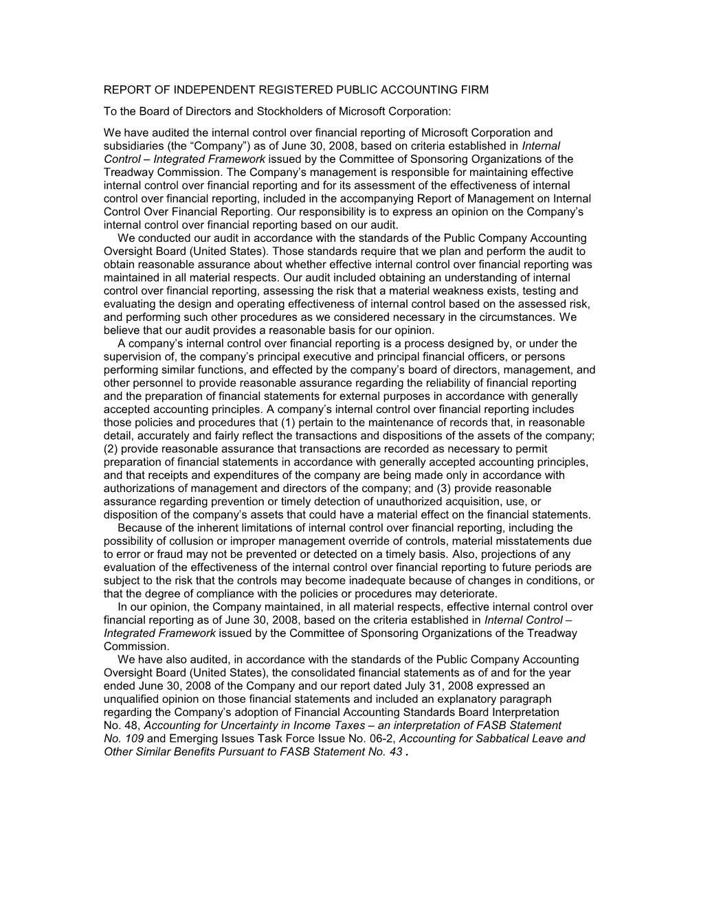 Report of Independent Registered Public Accounting Firm