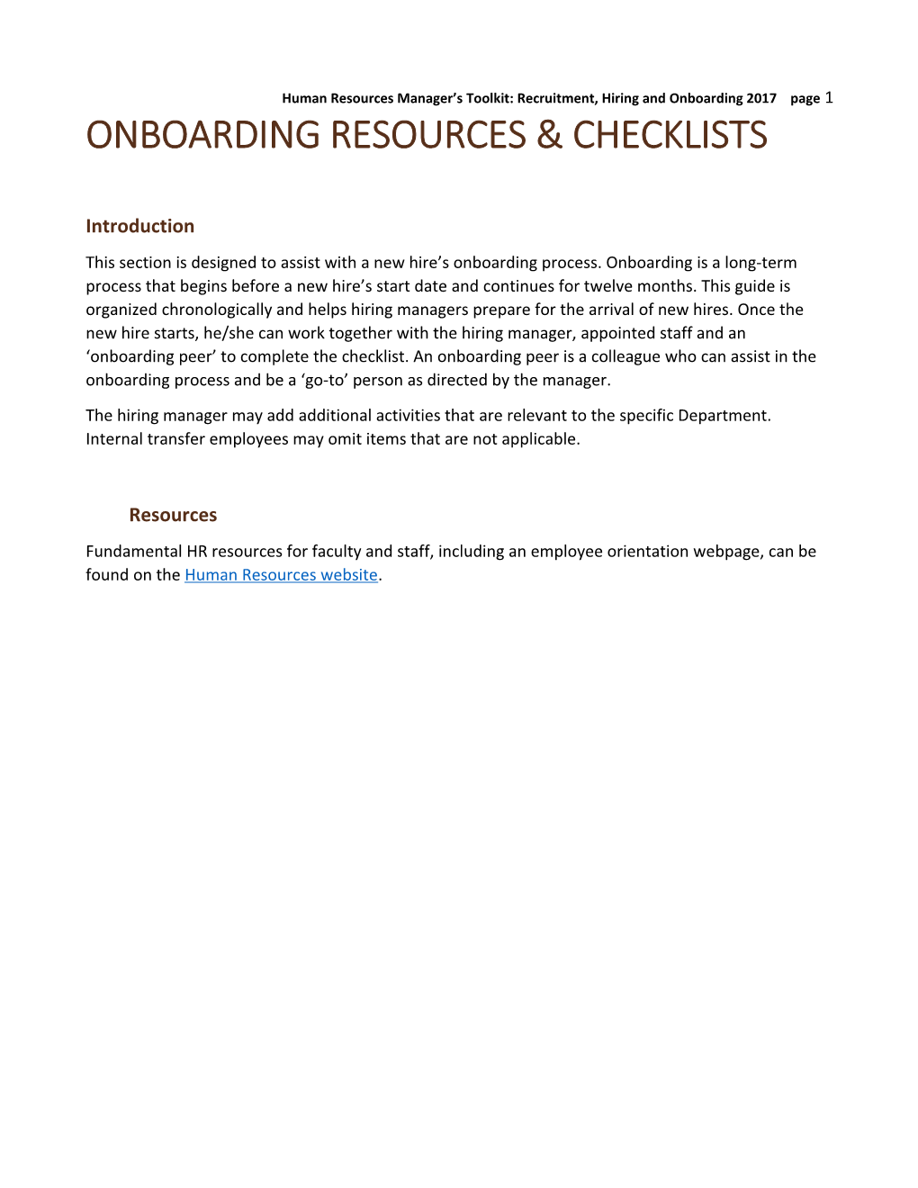 Human Resources Manager S Toolkit: Recruitment, Hiring and Onboarding 2017 Page 1