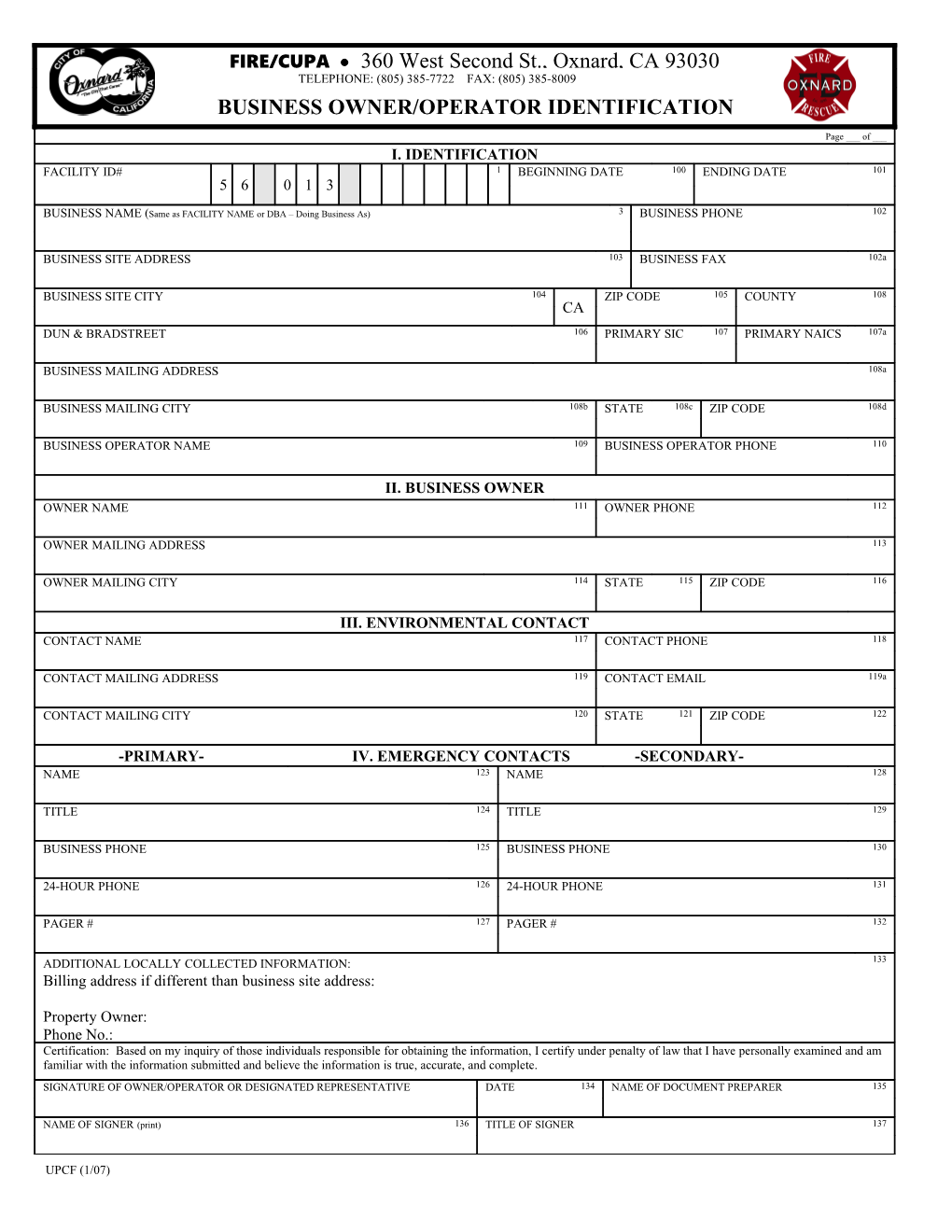 UPCF Owner Operator Identification