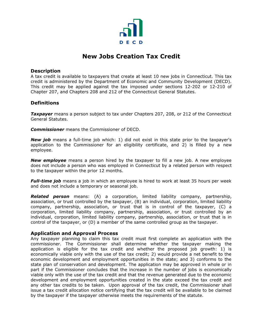 New Jobs Creation Tax Credit