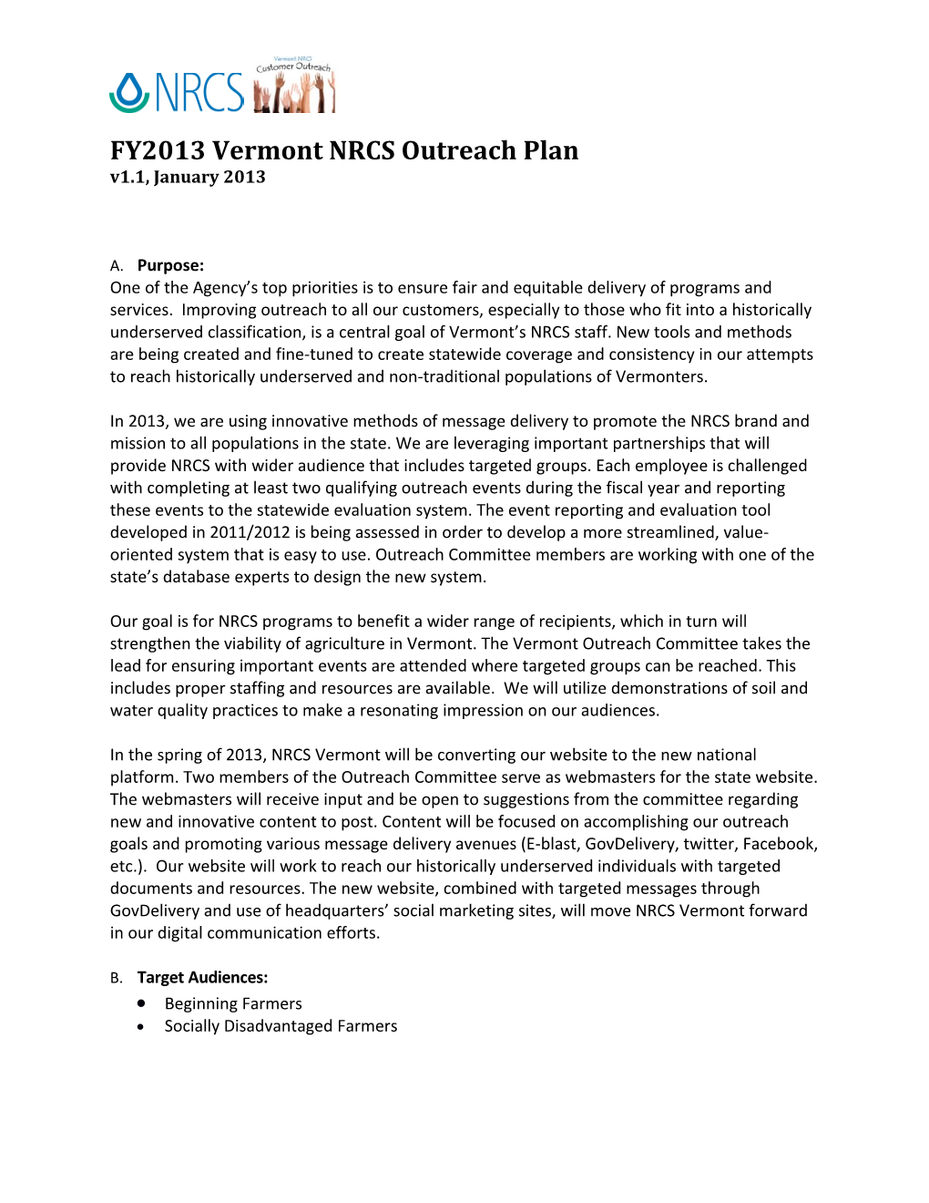 FY2013 Vermont NRCS Outreach Plan