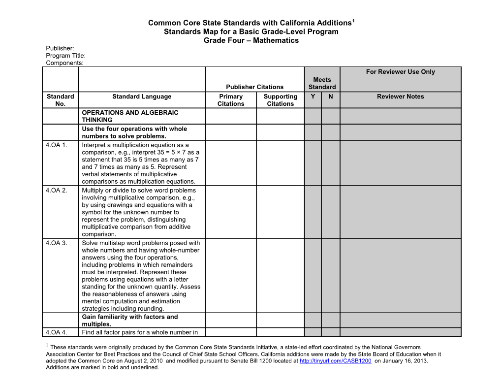 Grade 4 Math Standards Map - Instructional Materials (CA Dept of Education)