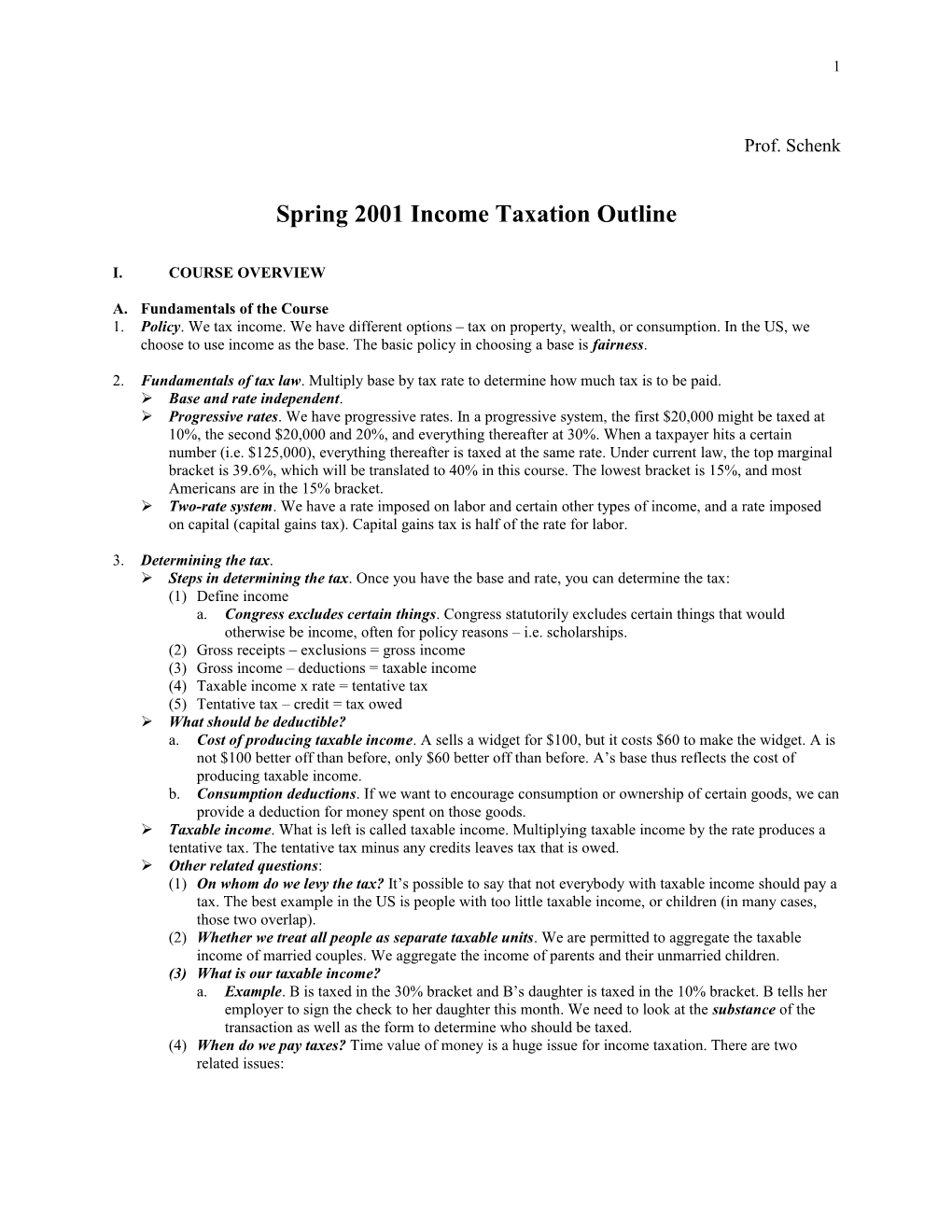 Spring 2001 Income Taxation Outline