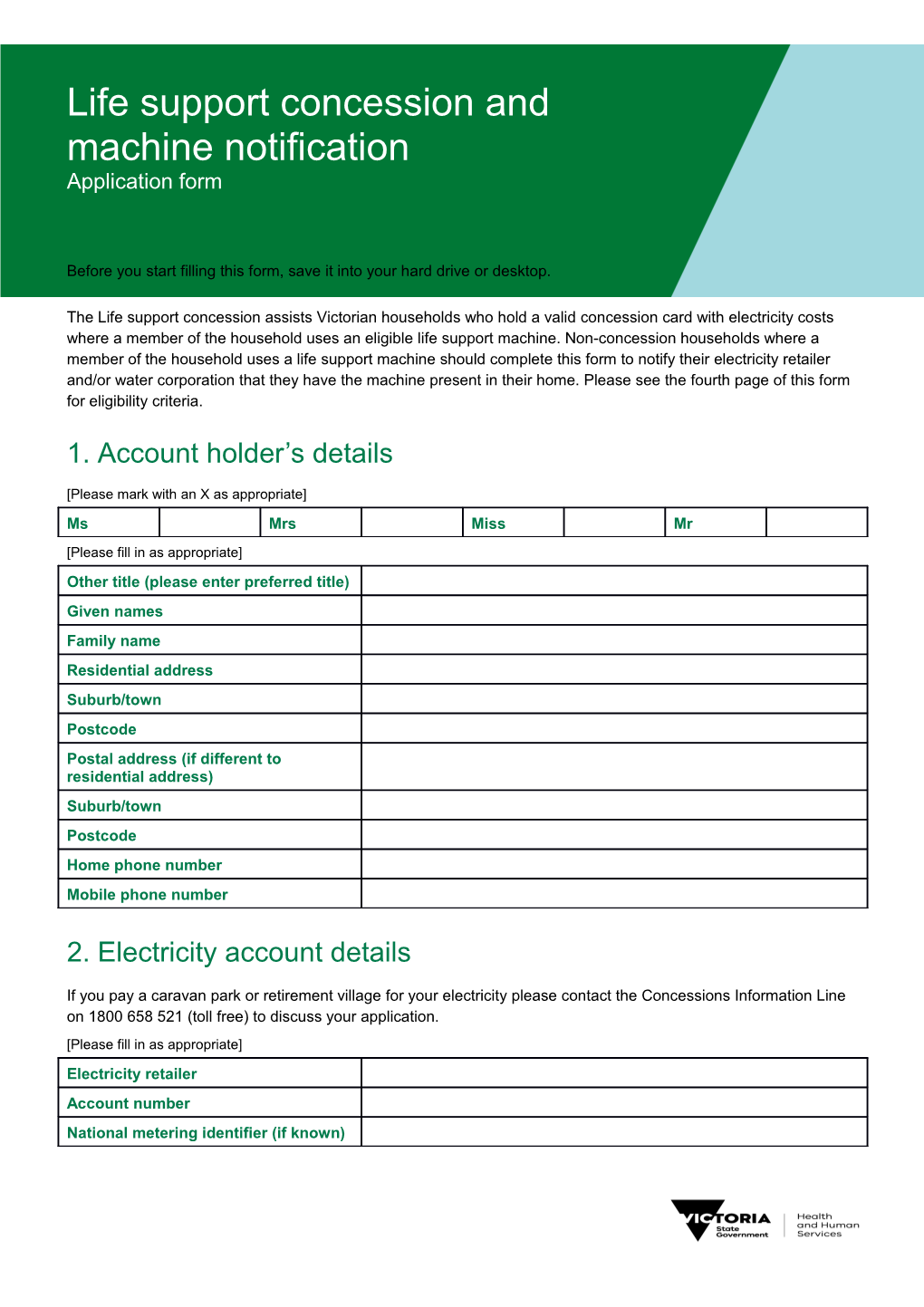 Life Support Concession Application Form