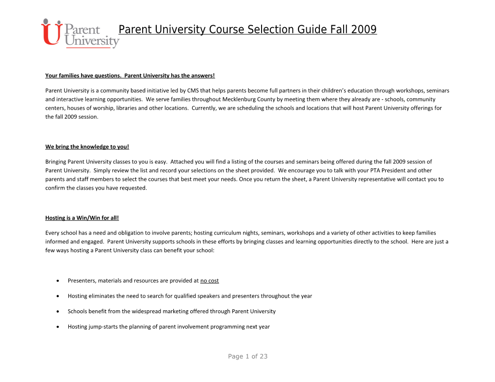 Selection Guide for Fall 2009 for Schools