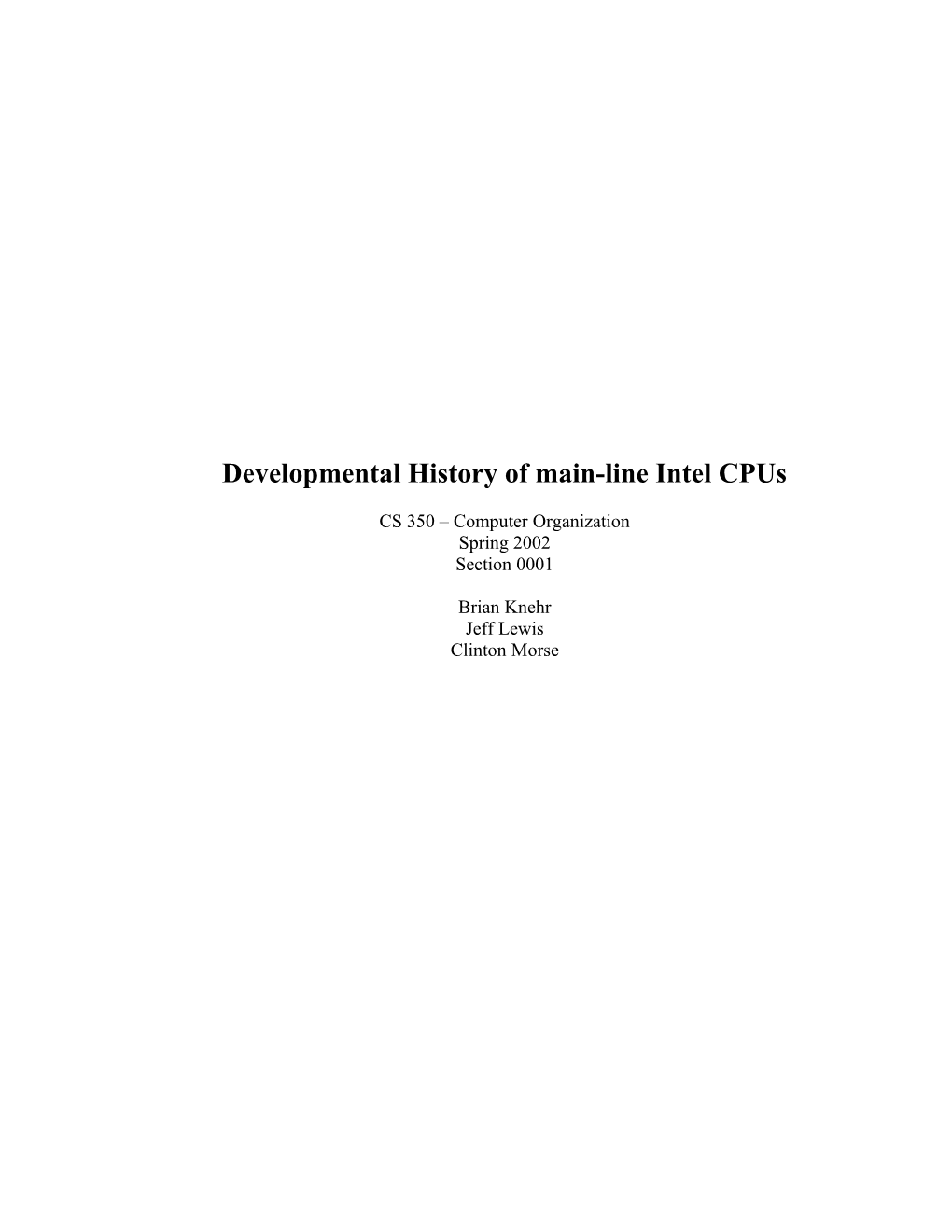 Developmental History of Main-Line Intel Cpus