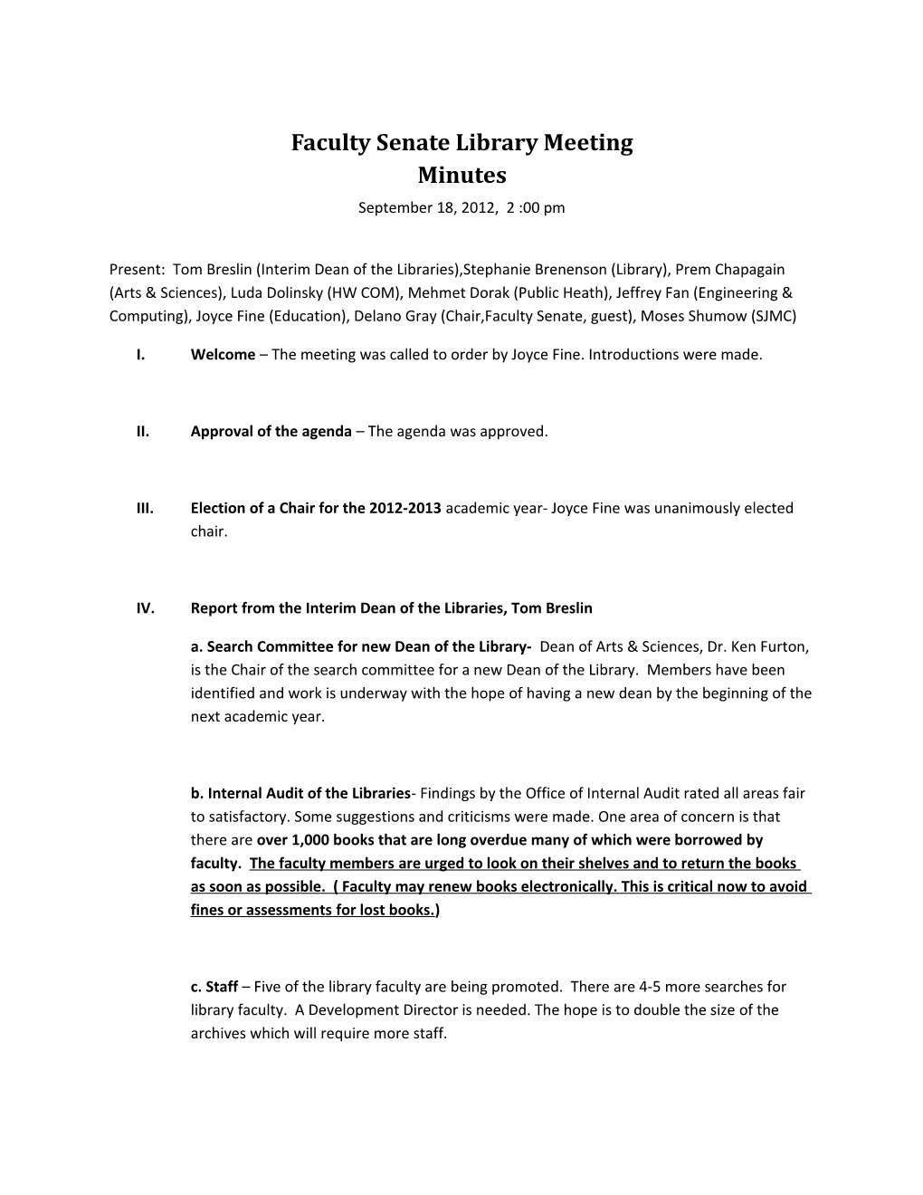 Faculty Senate Library Meeting Minutes