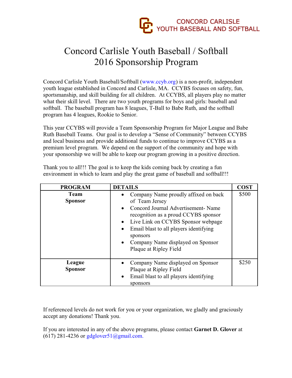 CCYBS Sponsorship Form