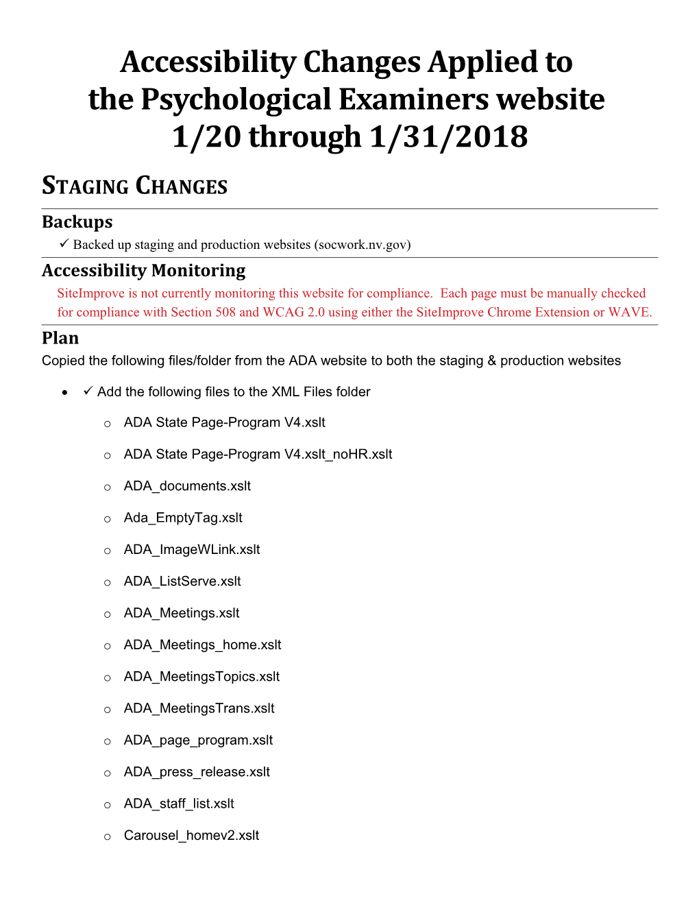 Backed up Staging and Production Websites (Socwork.Nv.Gov)