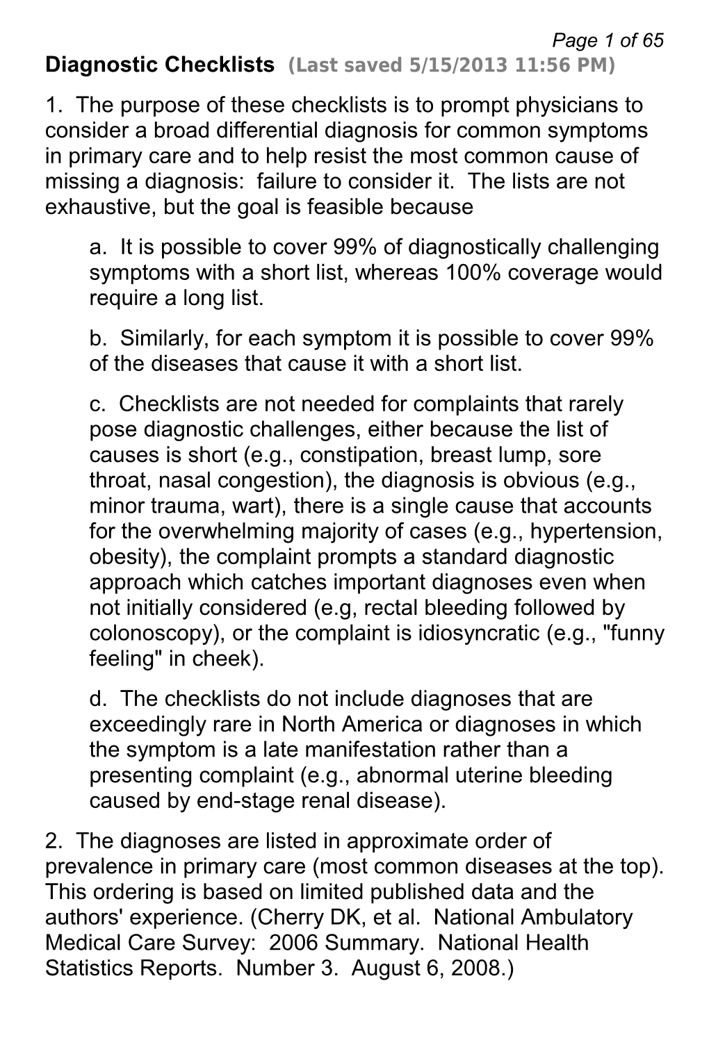 Diagnostic Checklists (Last Saved 5/9/2013 1:40 PM)