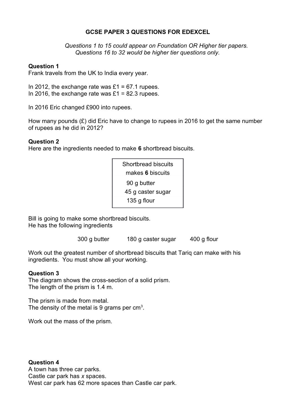 Gcse Paper 3 Questions for Edexcel