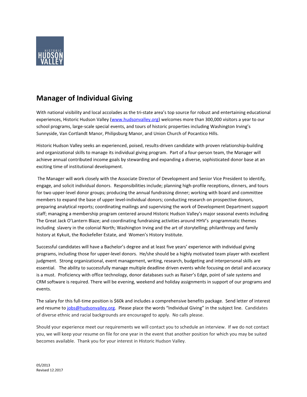 Manager of Individual Giving