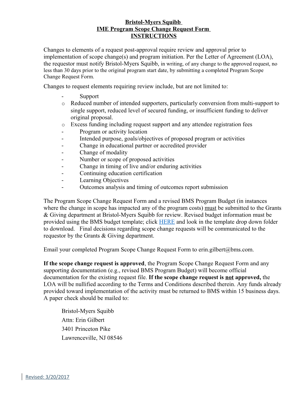 IME Program Scope Change Request Form