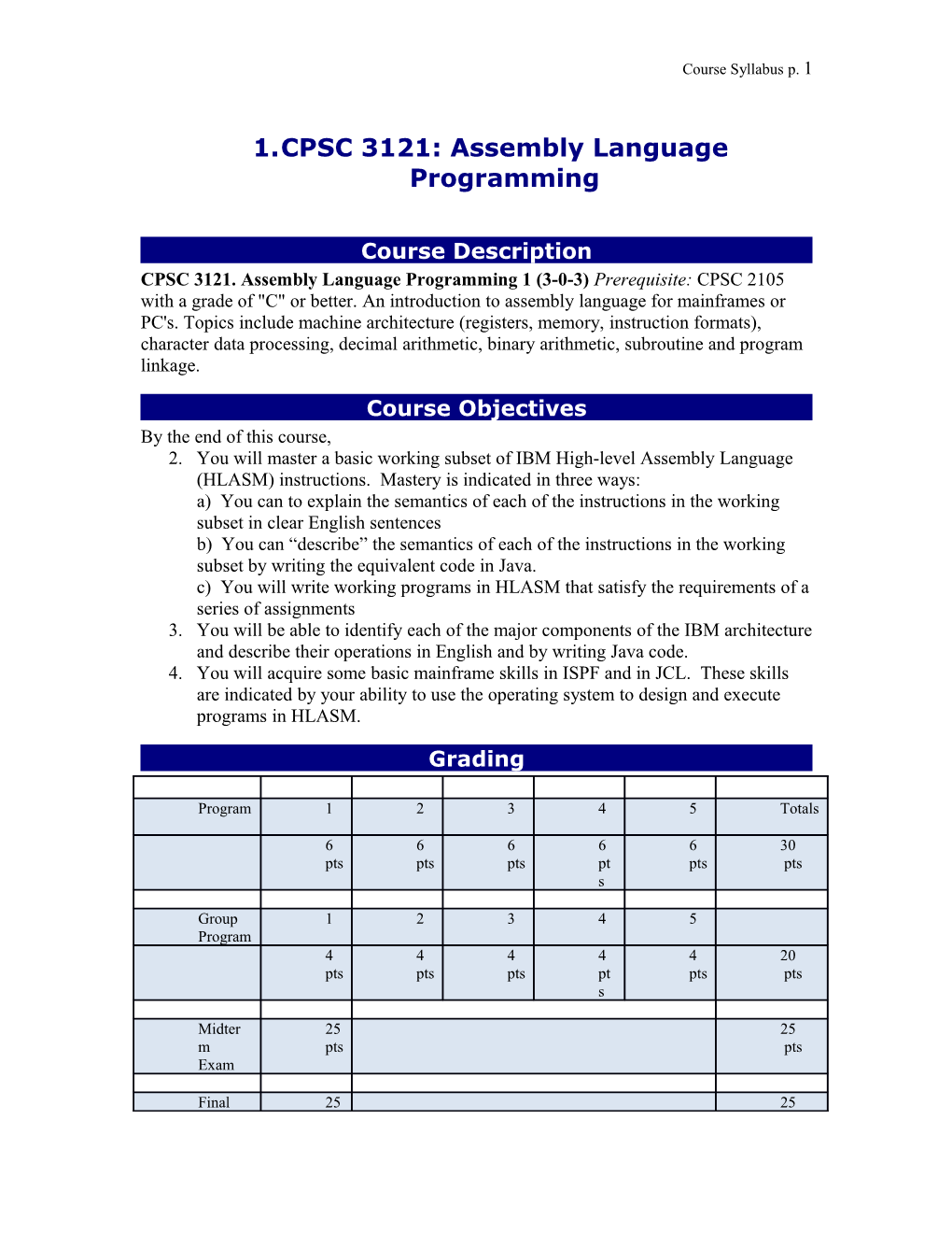 CPSC 3121: Assembly Language Programming