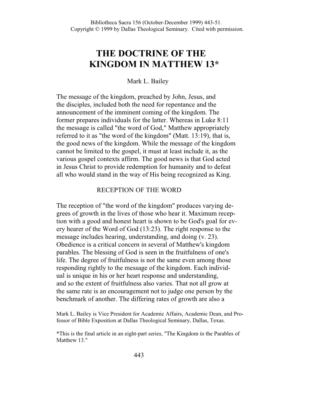 The Doctrine of the Kingdom in Matthew 13