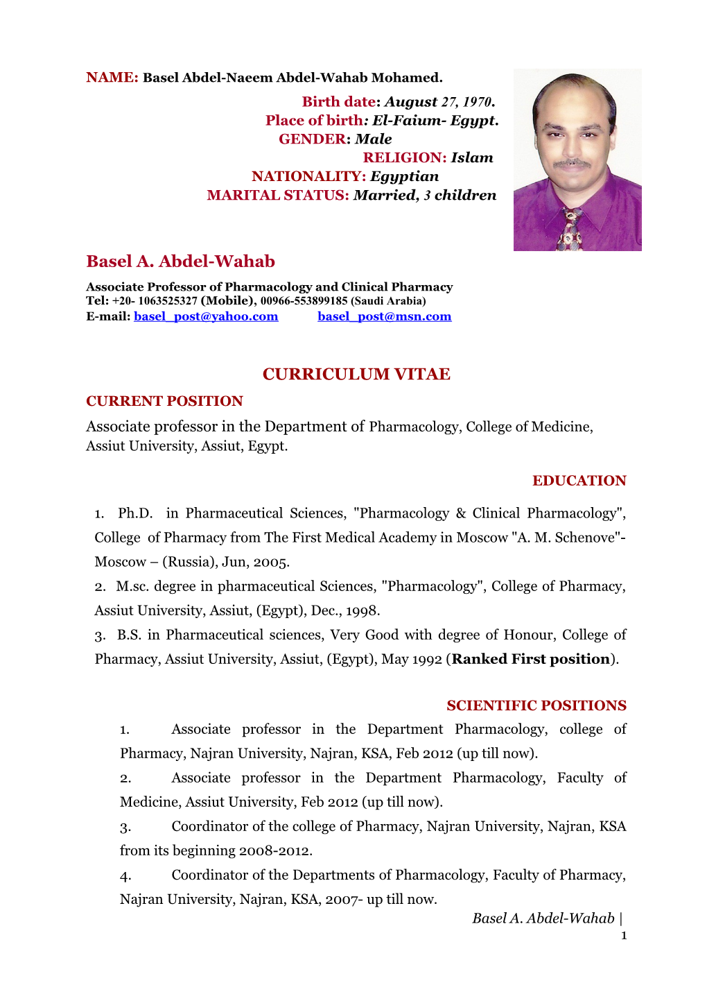 Associate Professor of Pharmacology and Clinical Pharmacy