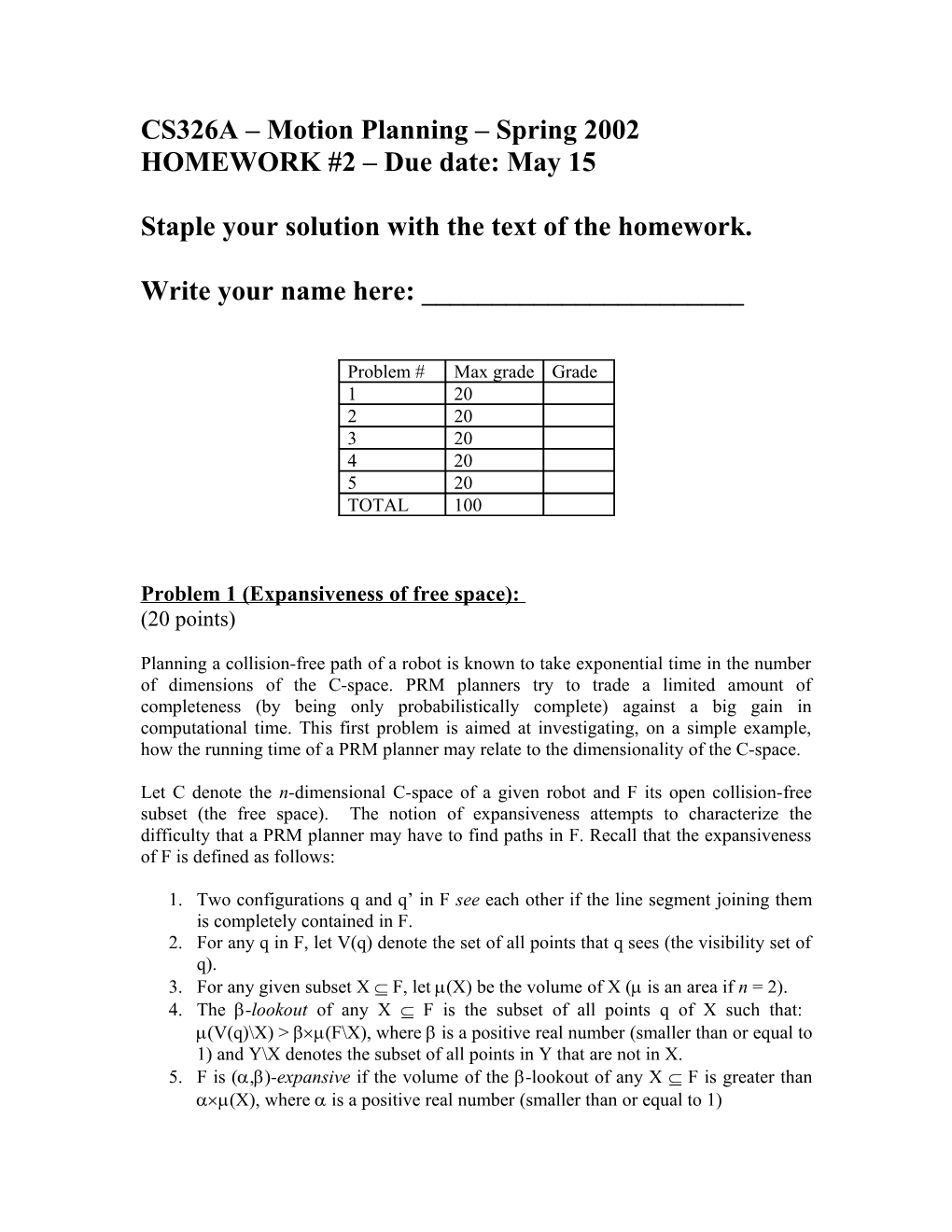 Problem 1 (Configuration Space of Lines)