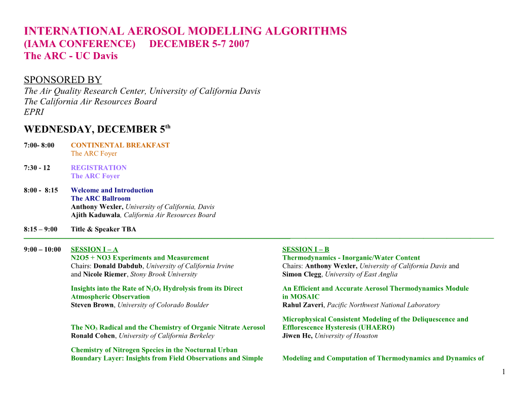 International Aerosol Modelling Algorithms