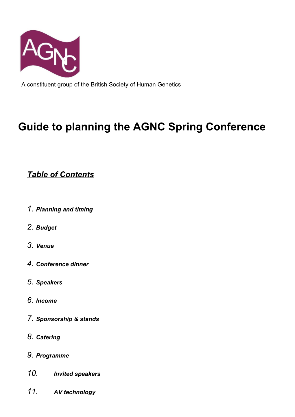 Guide to Planning the AGNC Spring Conference