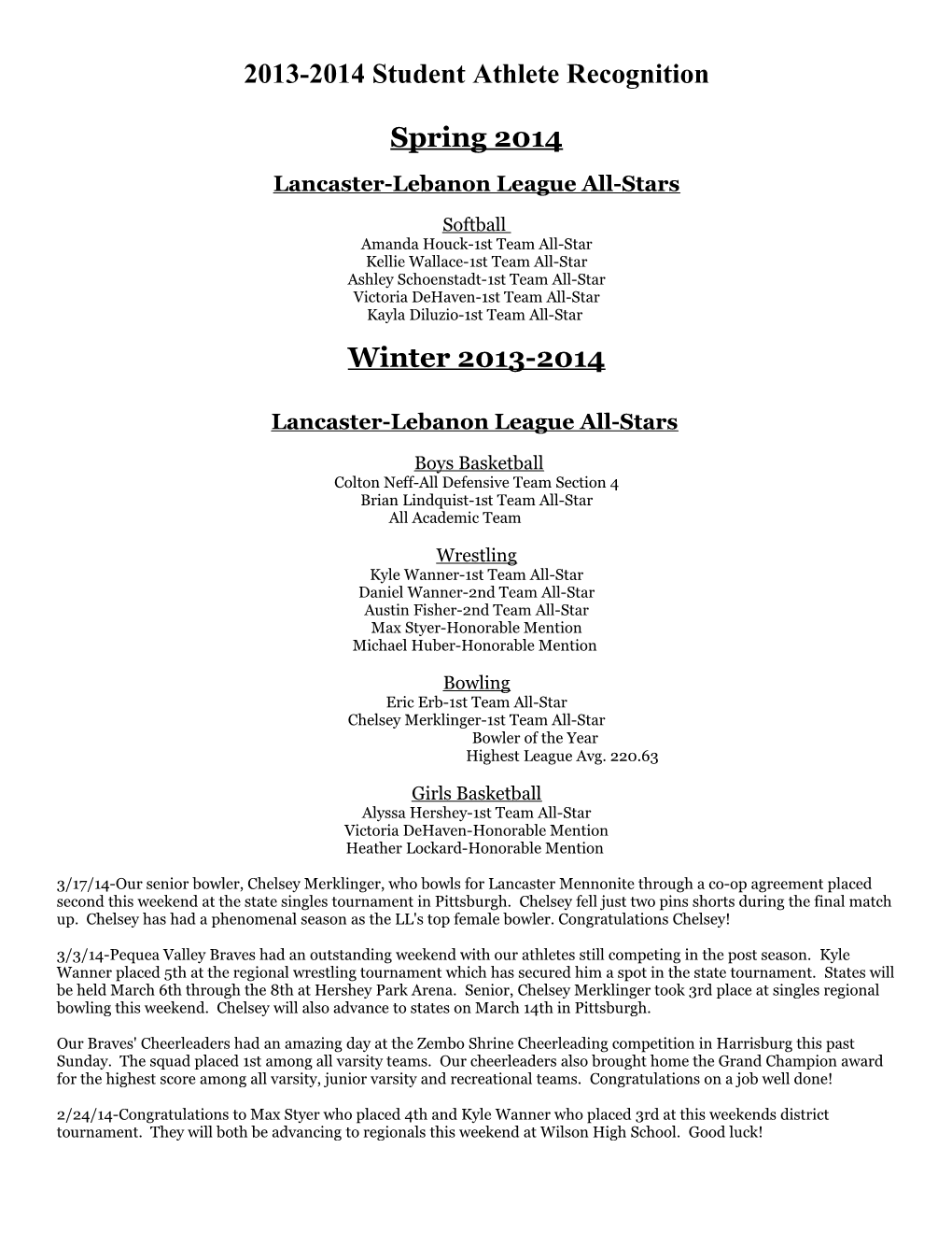 Lancaster-Lebanon League All-Stars