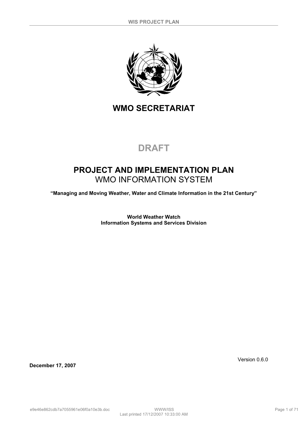 WIS Project Plan