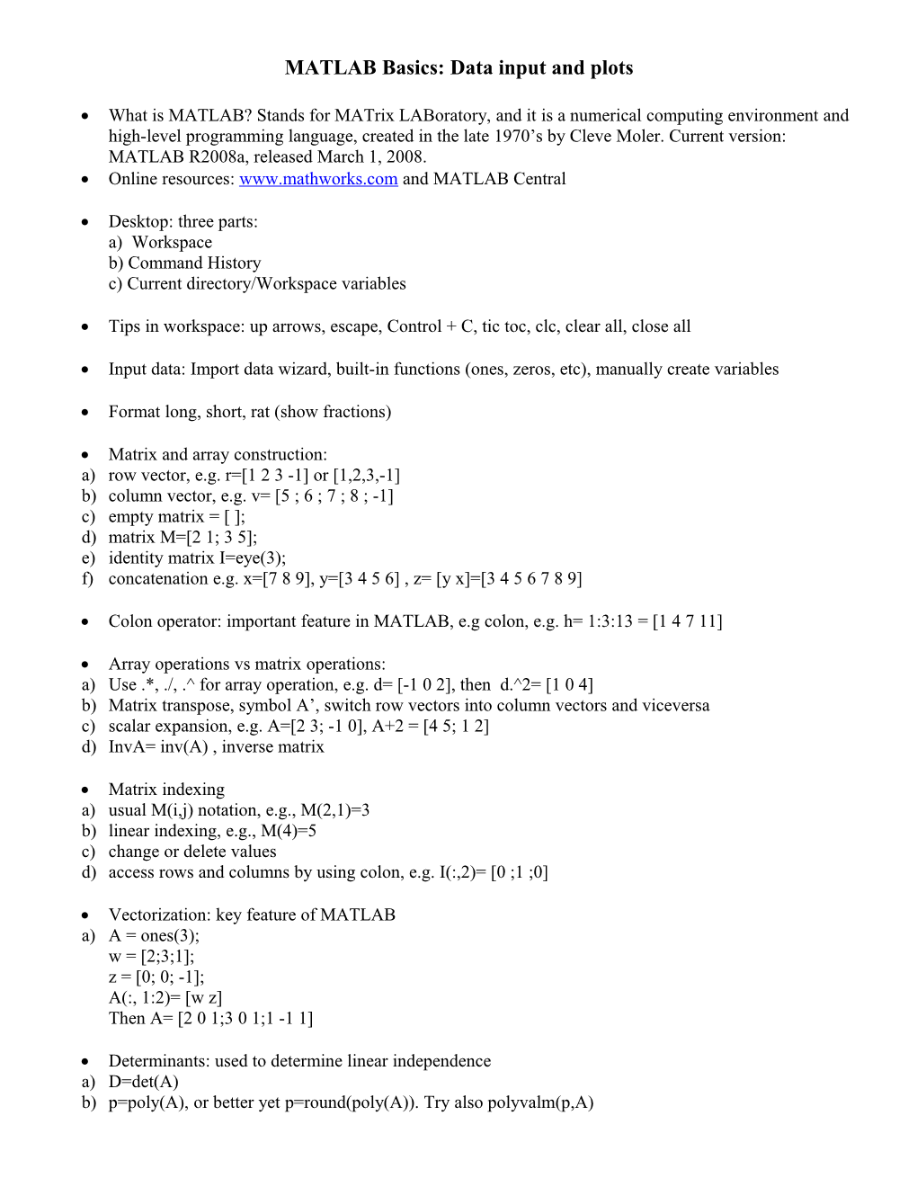 MATLAB Basics: Data Input and Plots