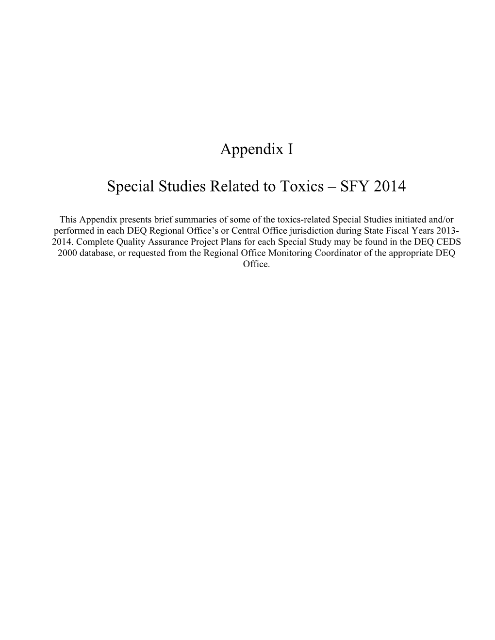 Toxics-Related Special Studies - 2003