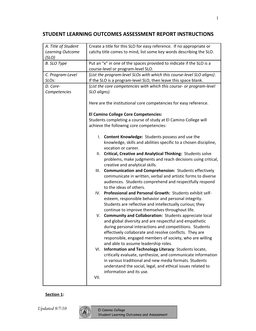 Student Learning Outcomes Assessment Report Instructions