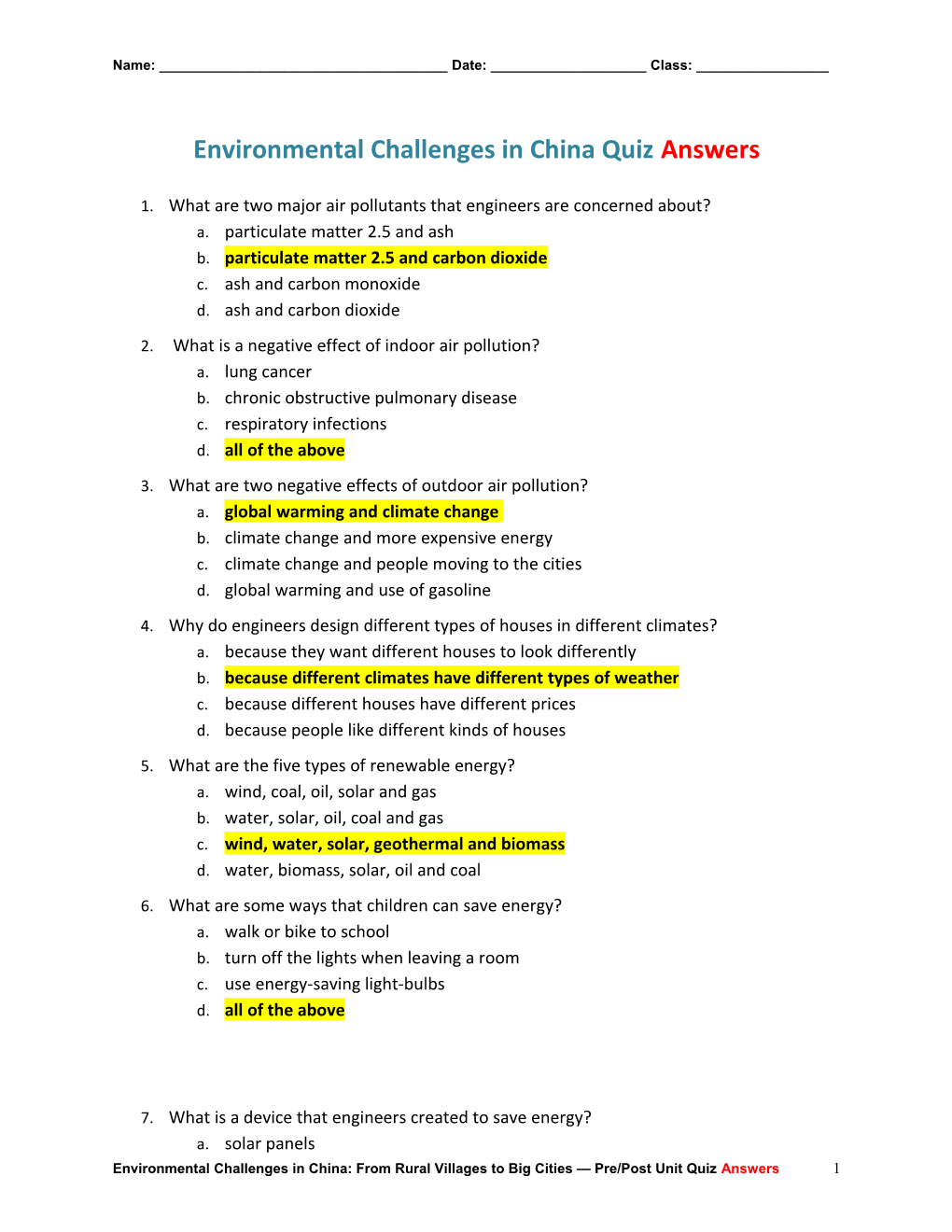 Environmental Challenges in Chinaquizanswers