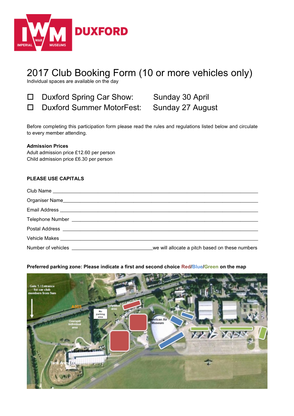 2017 Club Booking Form (10 Or More Vehicles Only)