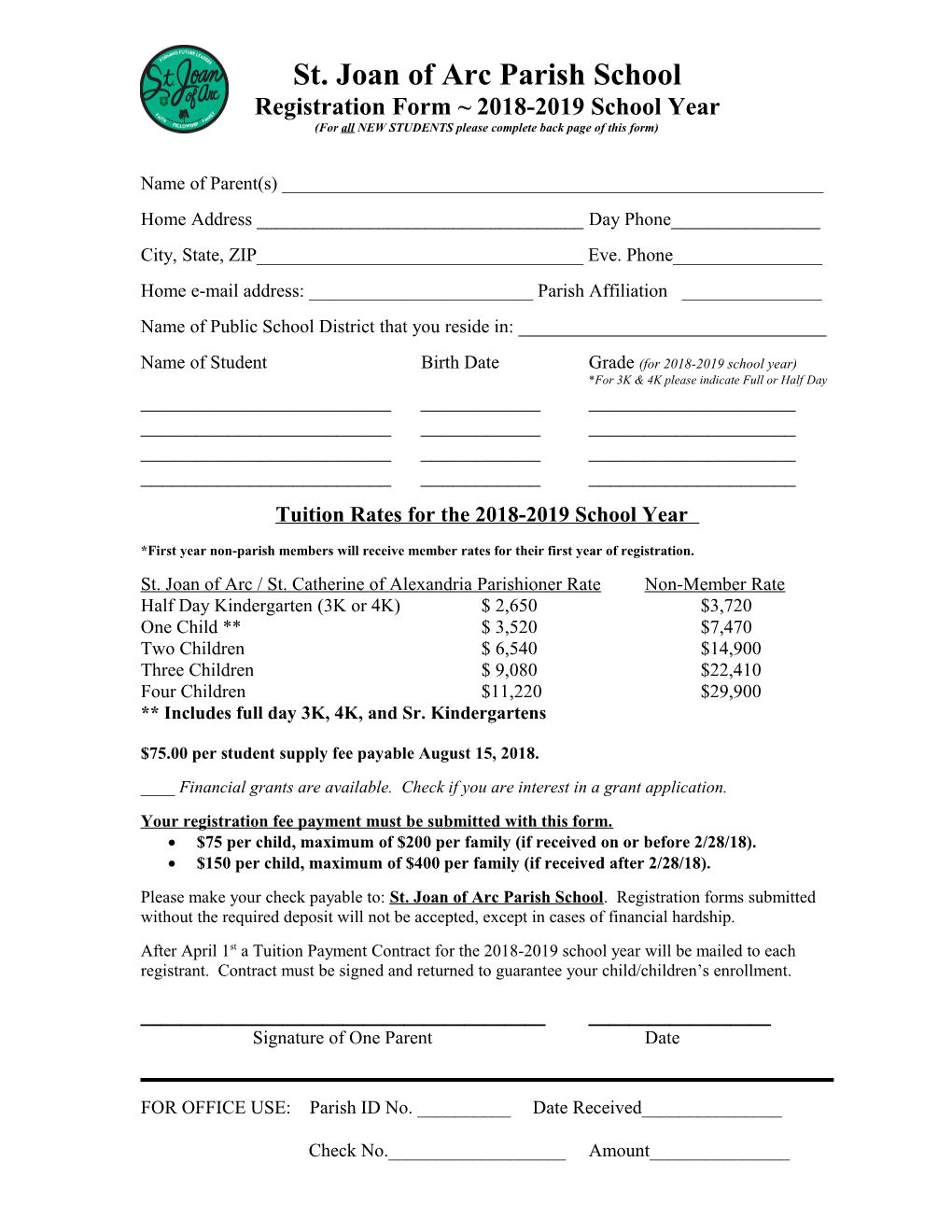 Registration Form 2018-2019 School Year