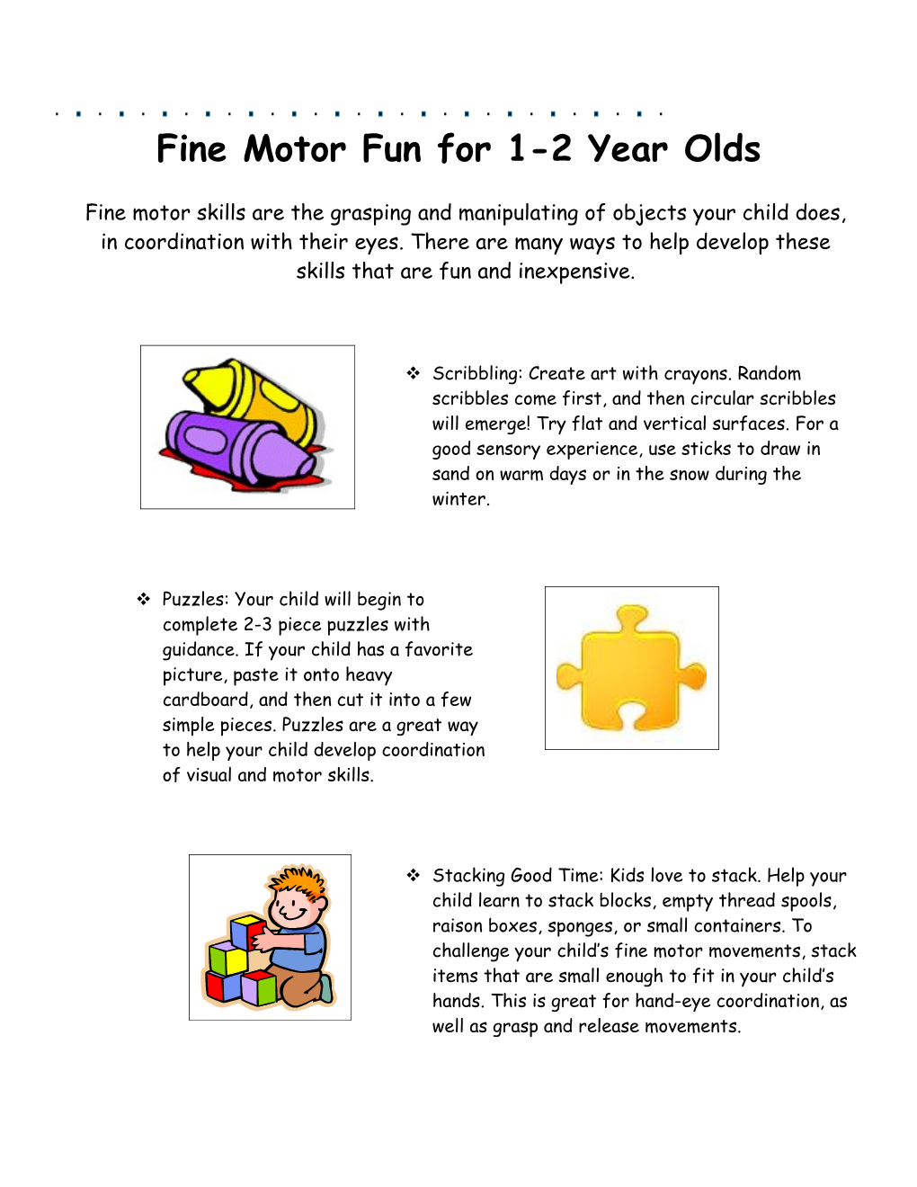 Fine Motor Fun for 1-2 Year Olds