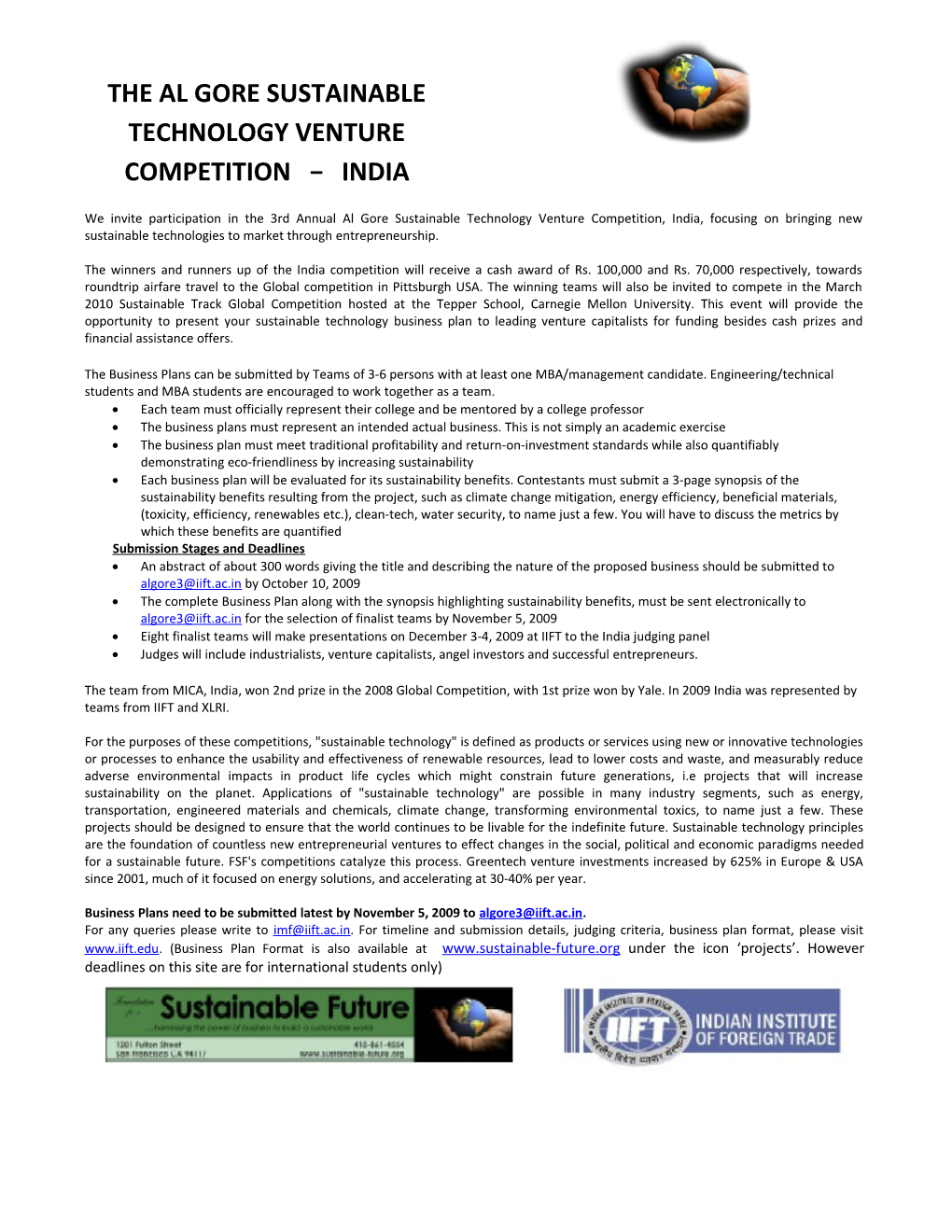 The Al Gore Sustainable Technology Venture Competition - India
